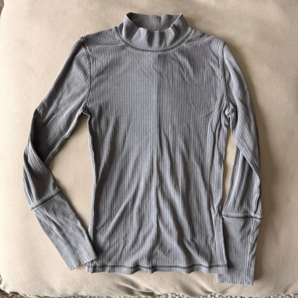 Free People Gray Ribbed Mock Neck Top